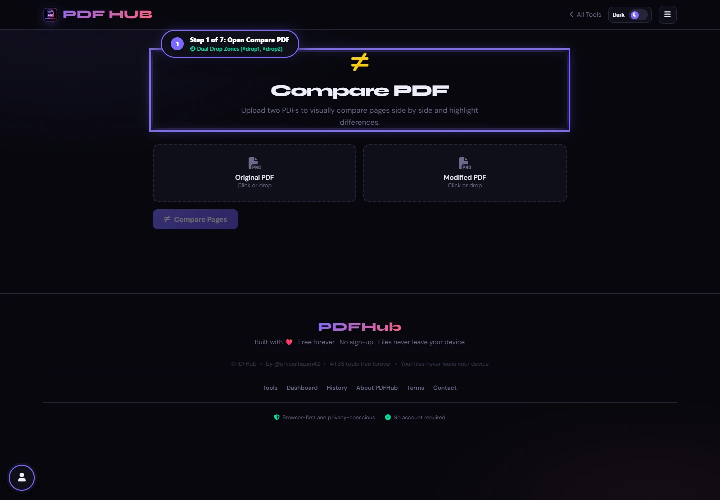 Compare PDF dual upload areas