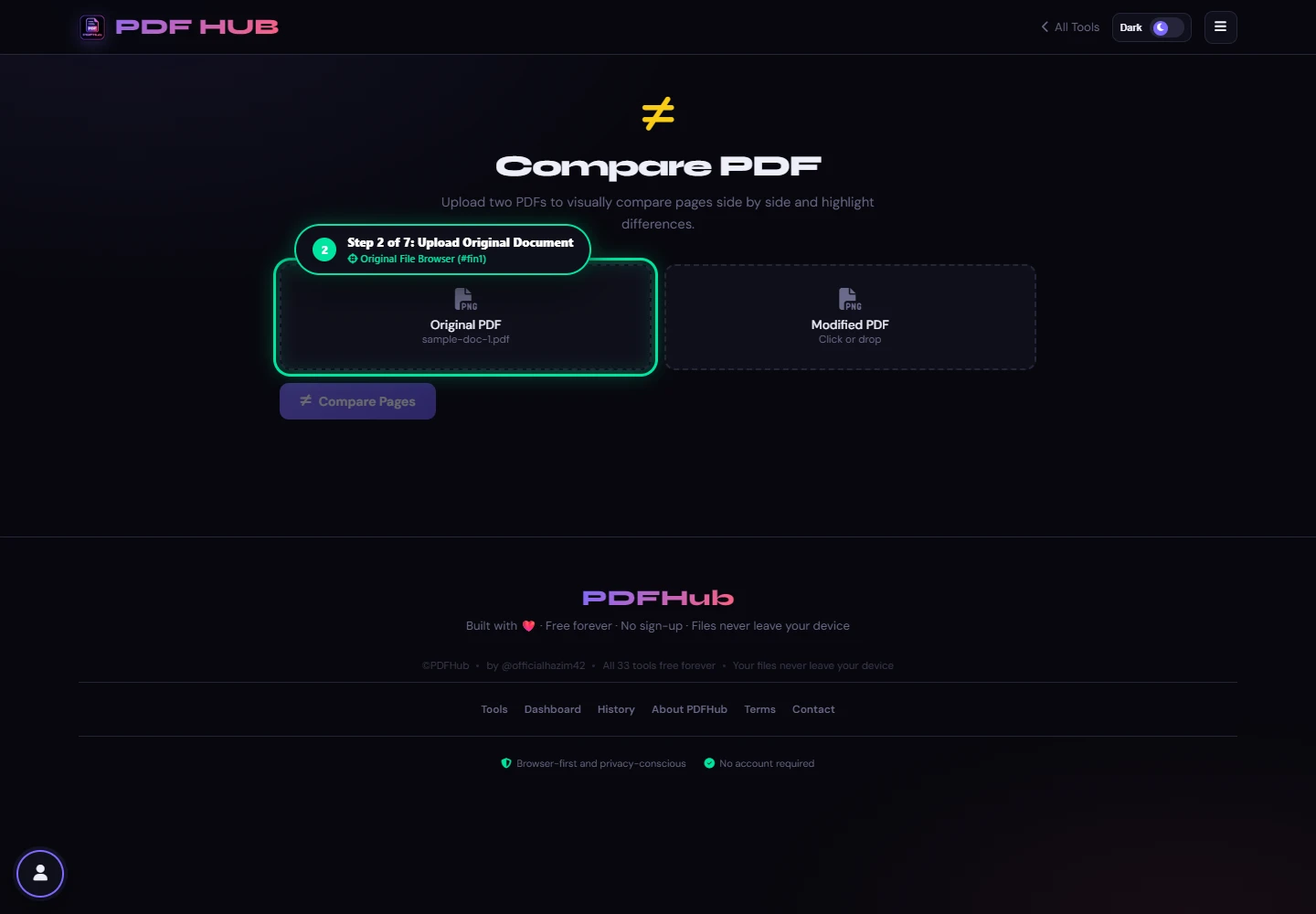 Compare PDF original document loaded