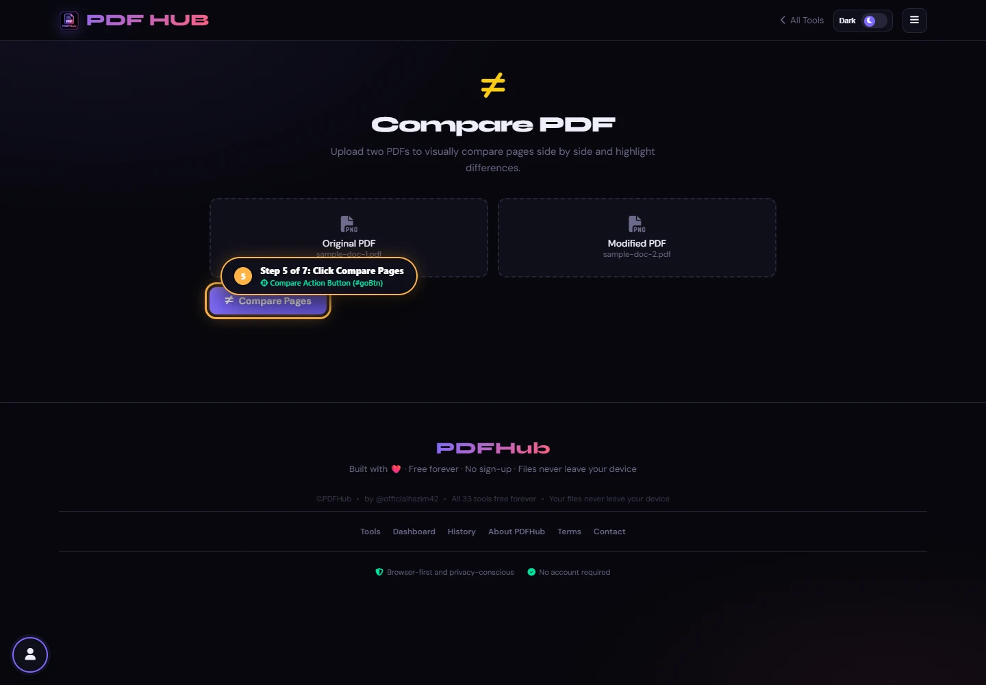 Compare PDF compare button active