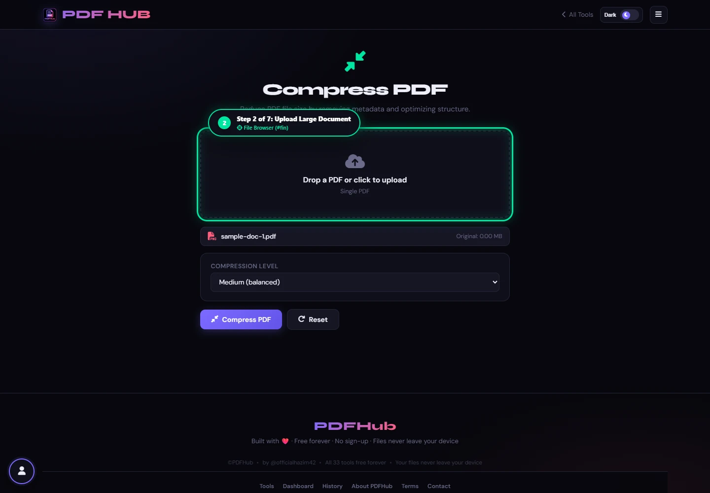 Compress PDF file uploaded with baseline size