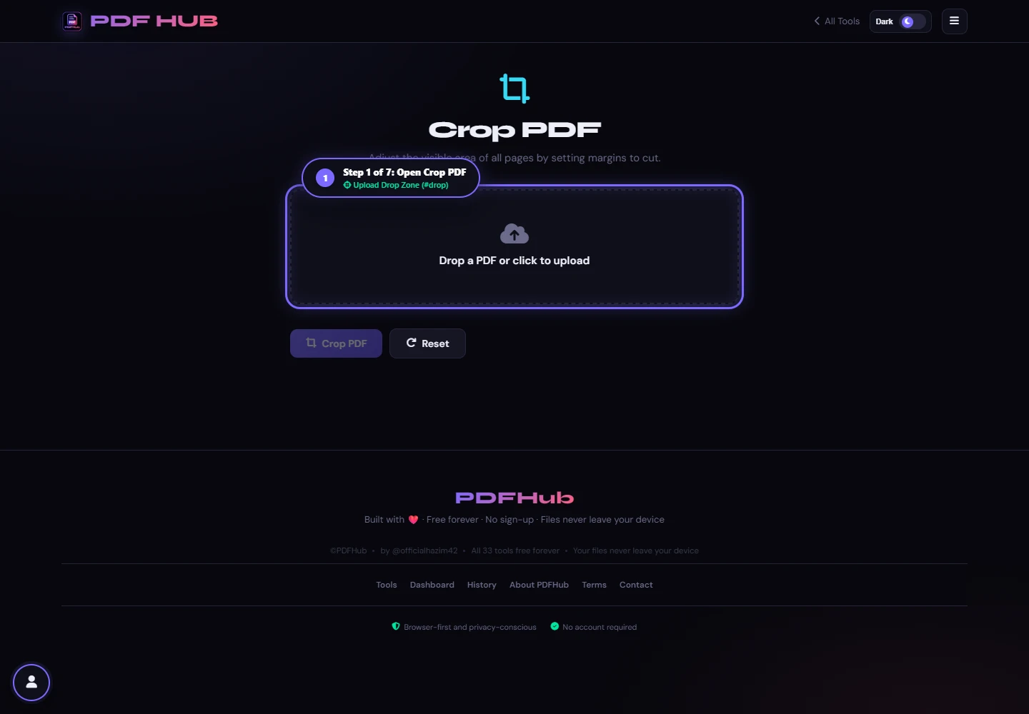 Crop PDF landing interface
