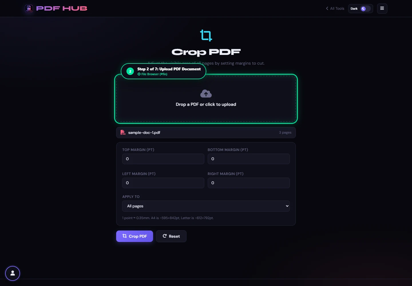 Crop PDF file loaded with canvas preview
