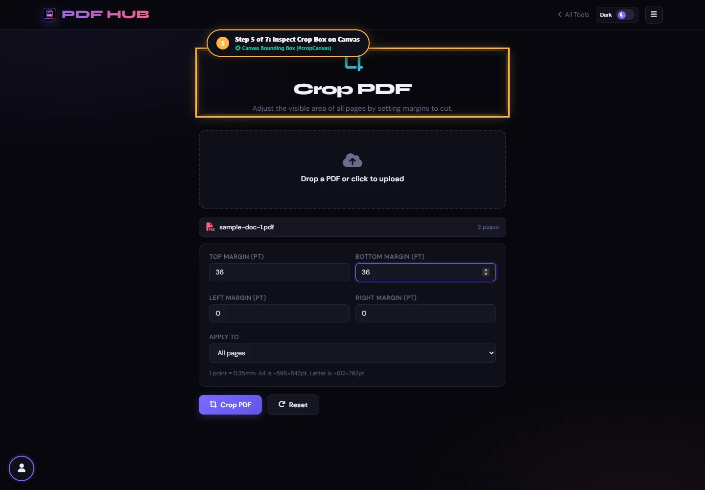 Crop PDF canvas bounding box preview