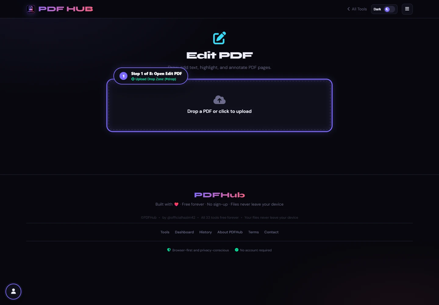 Edit PDF landing screen