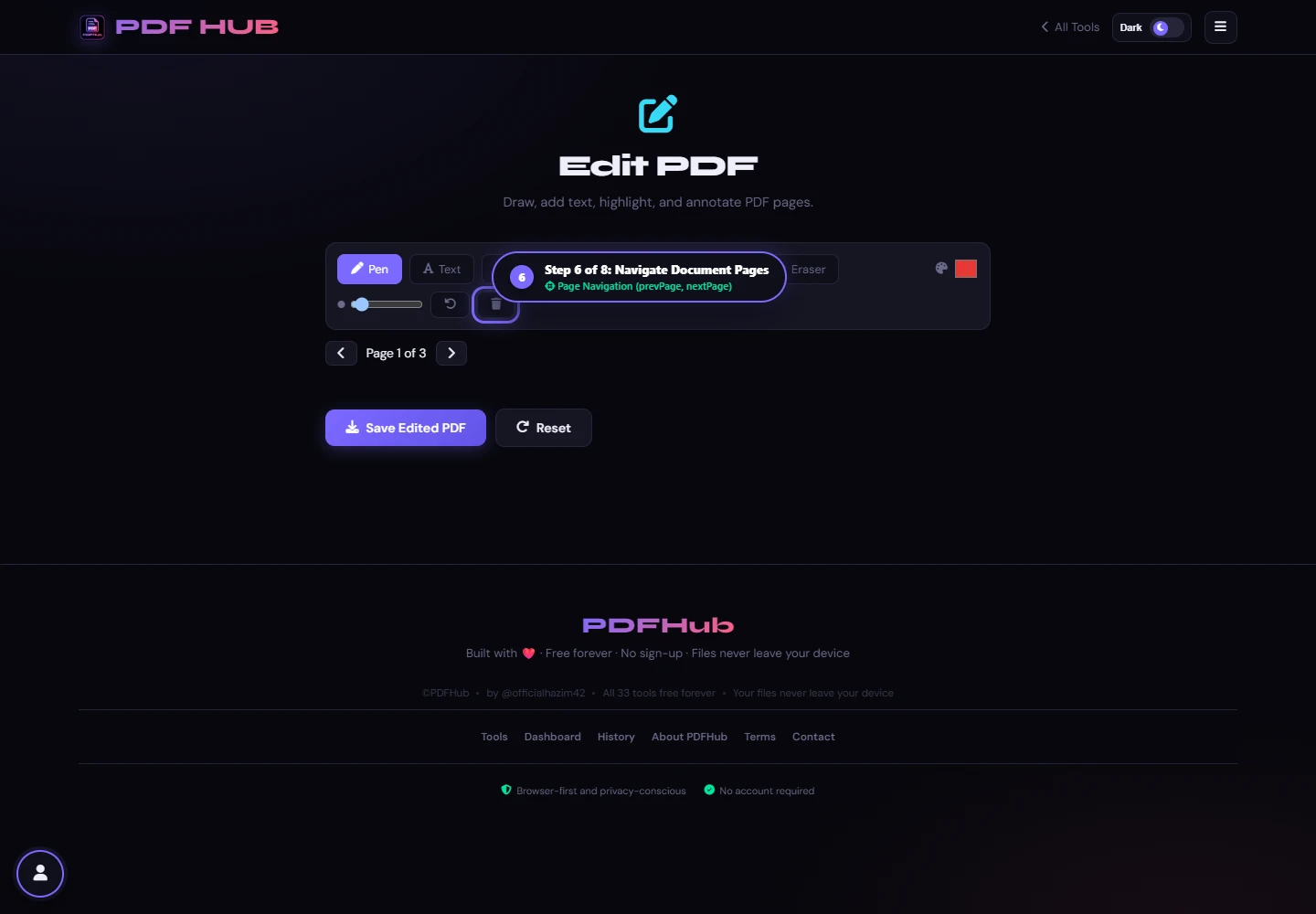 Edit PDF multi-page navigation controls