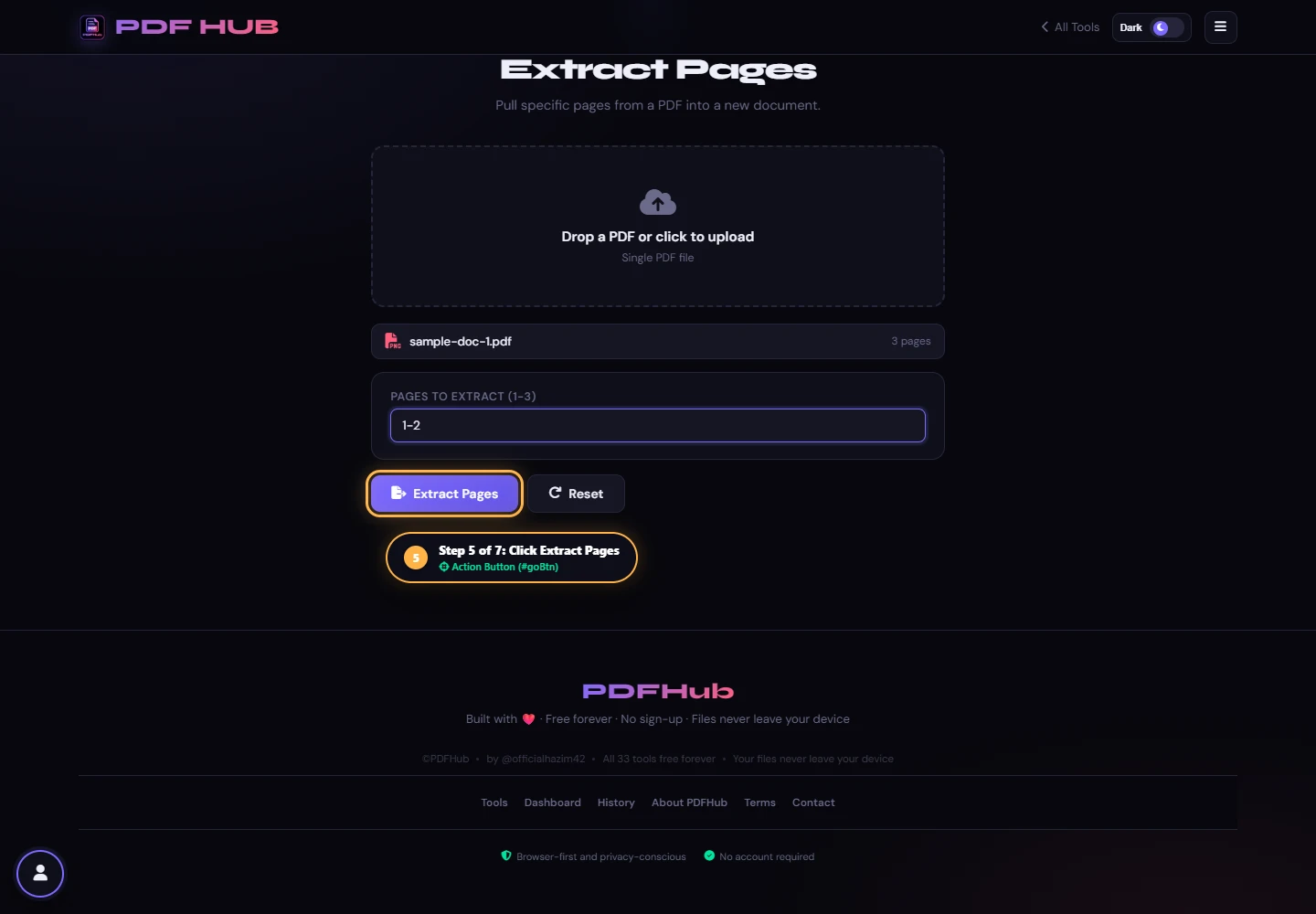 Extract Pages action button highlighted