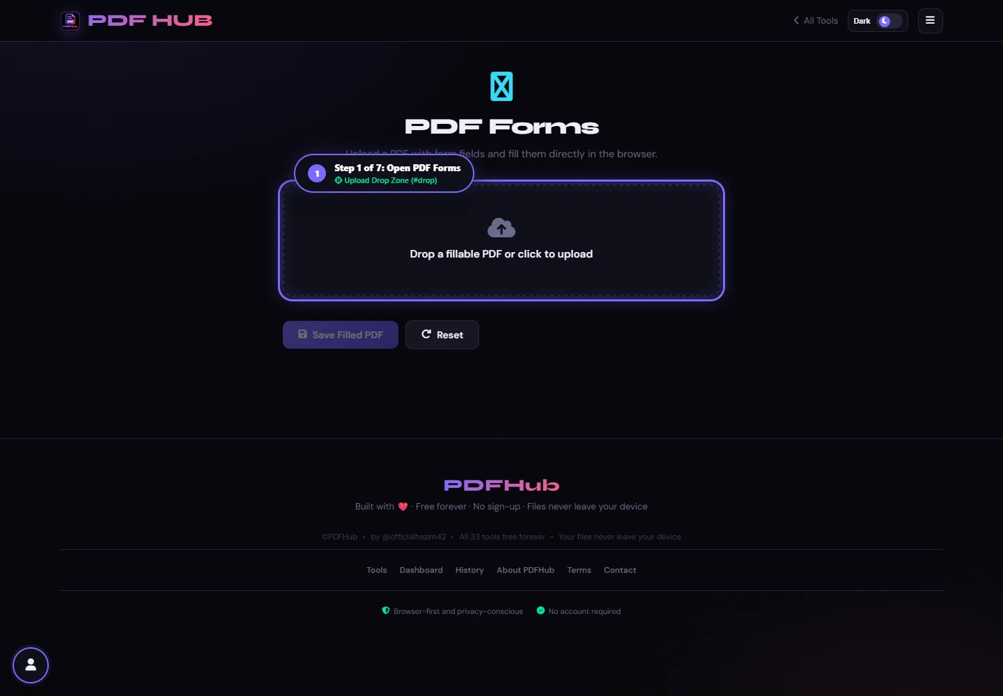 PDF Forms landing screen