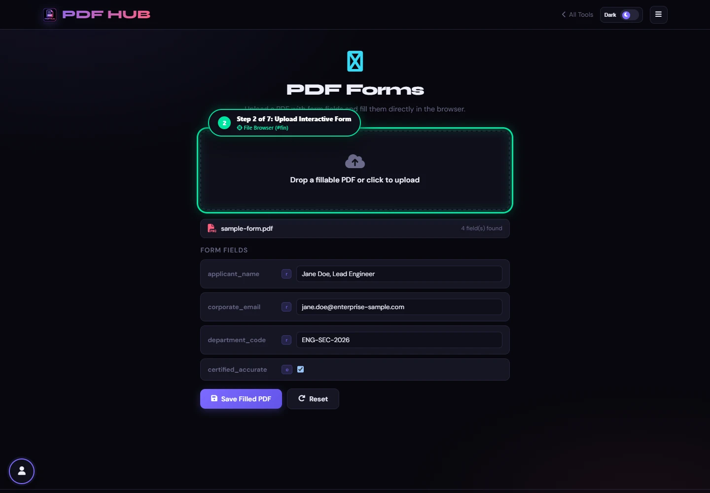 PDF Forms file loaded with detected fields