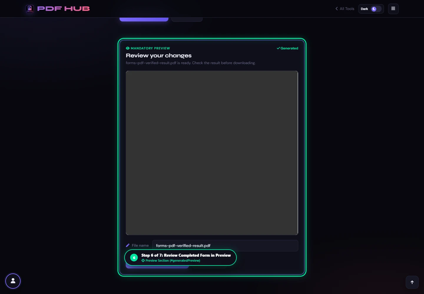 PDF Forms completed form preview