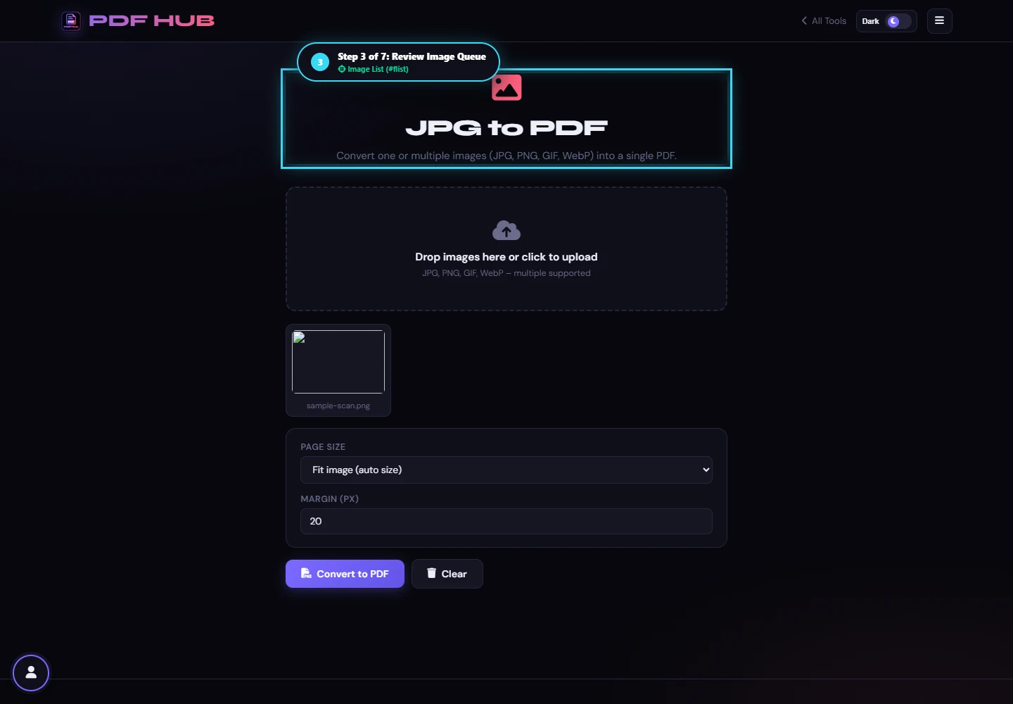 JPG to PDF image list confirmation