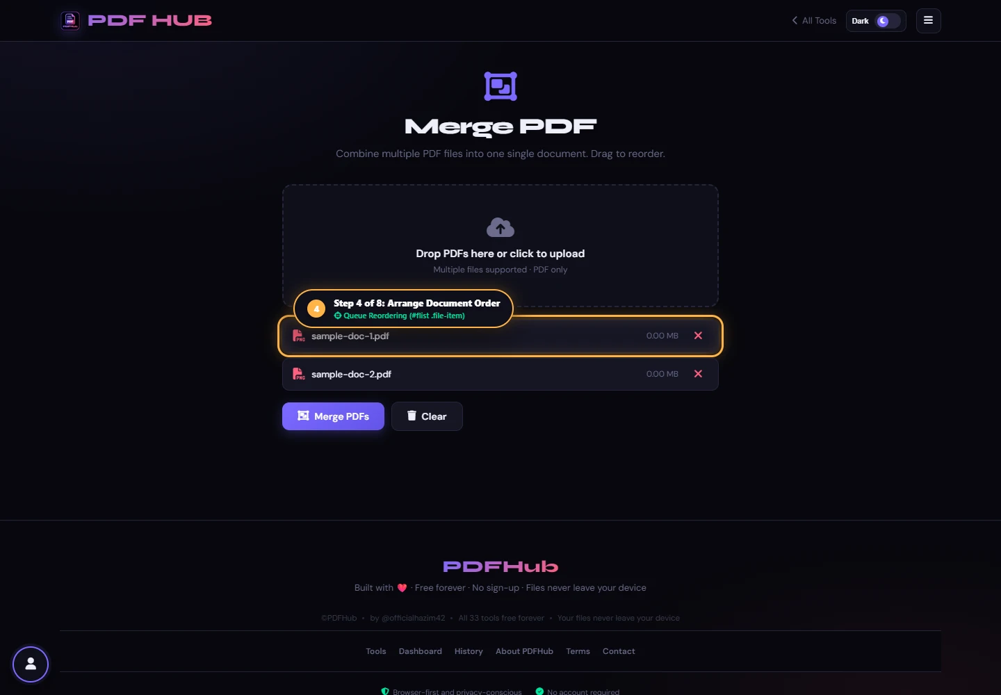 Merge PDF file listing arranged in sequence
