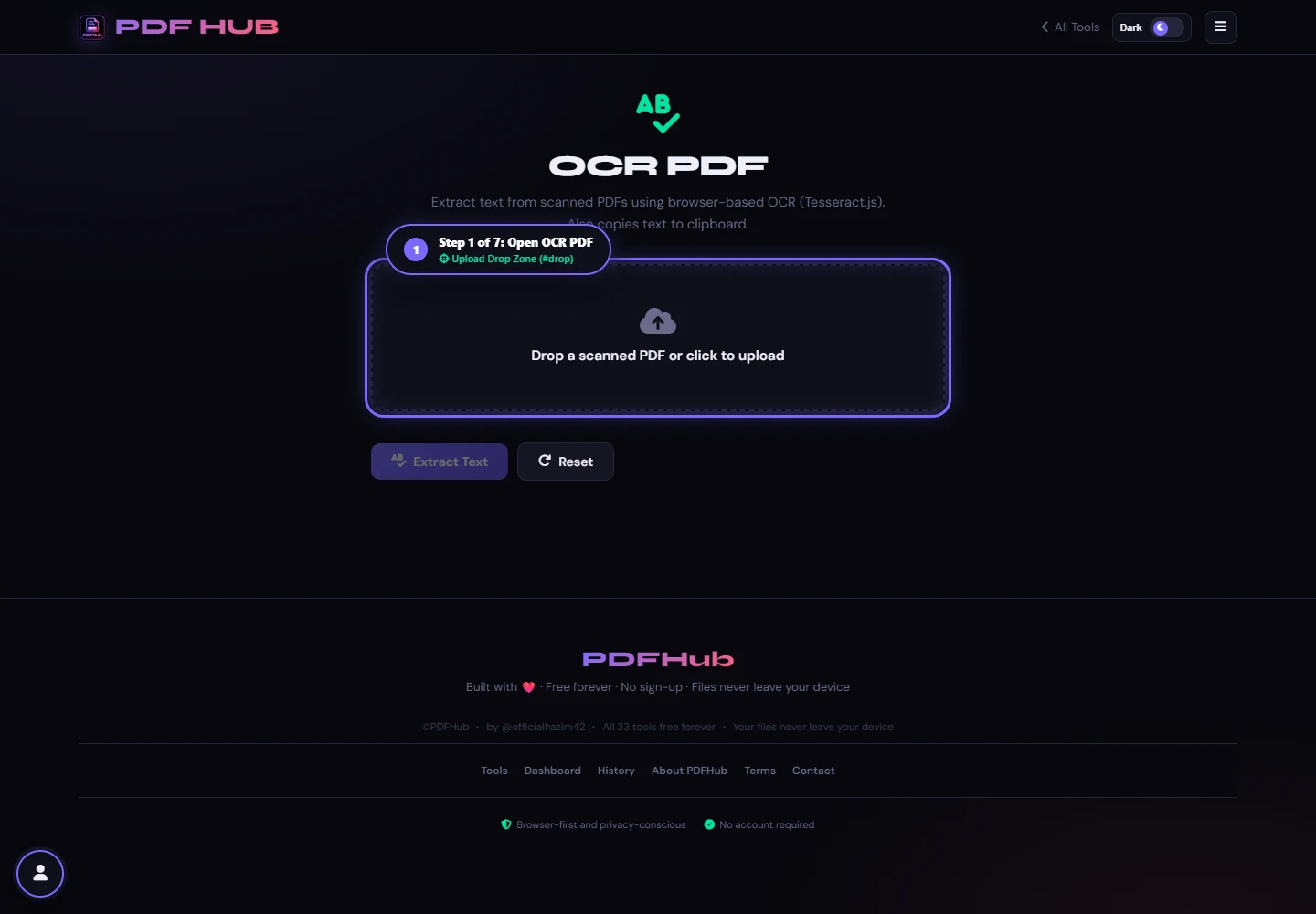 OCR PDF landing screen