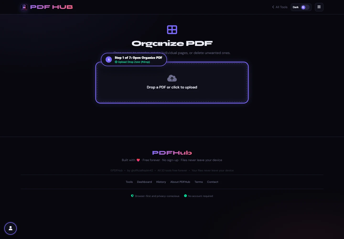 Organize PDF upload area