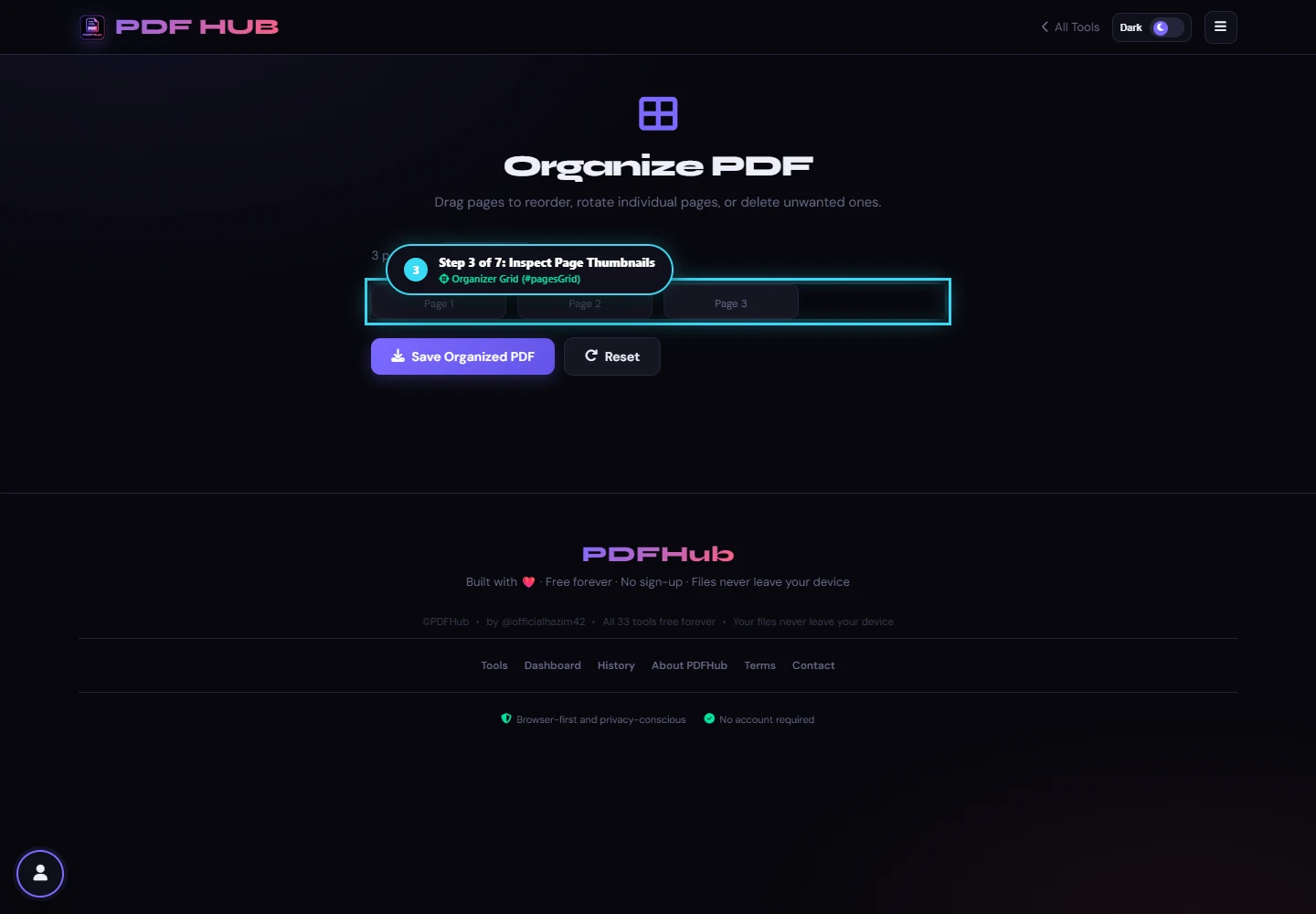 Organize PDF page grid overview