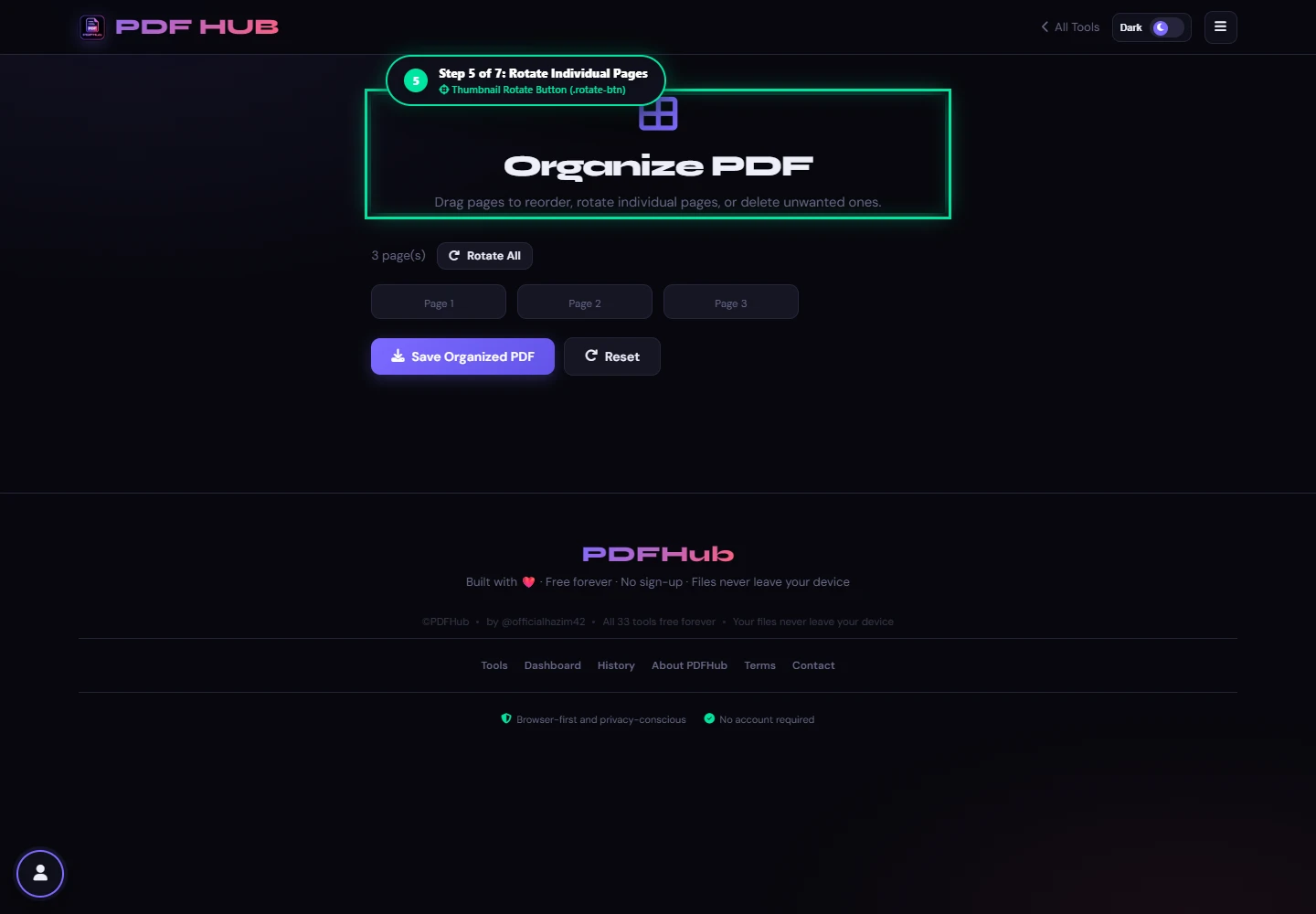 Organize PDF rotating specific page card