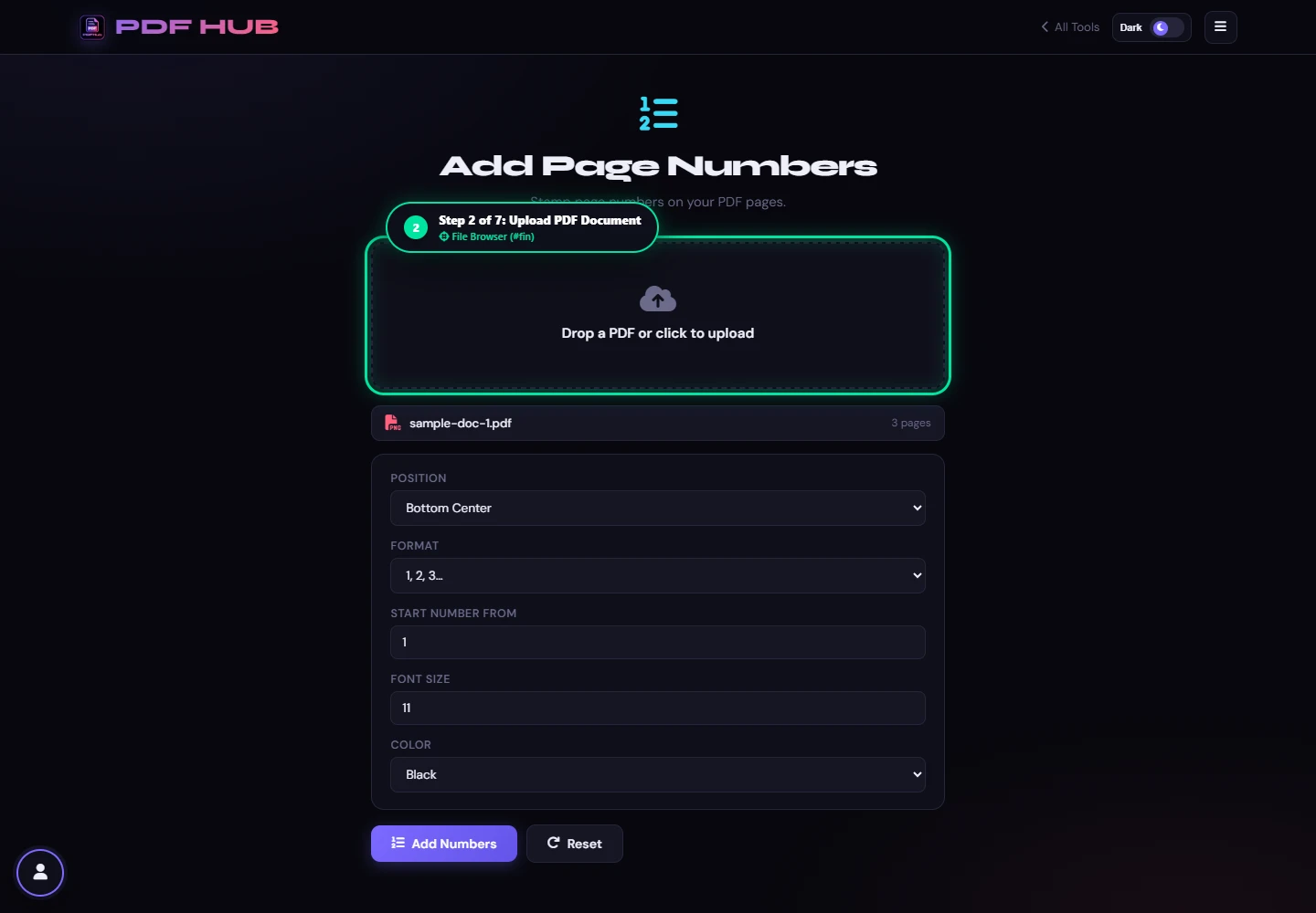 Add Page Numbers file loaded