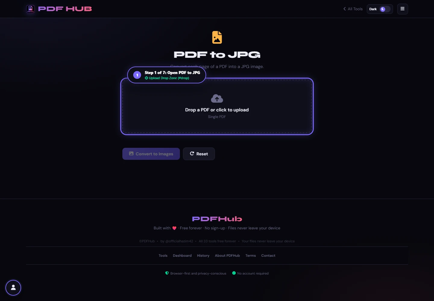 PDF to JPG landing interface