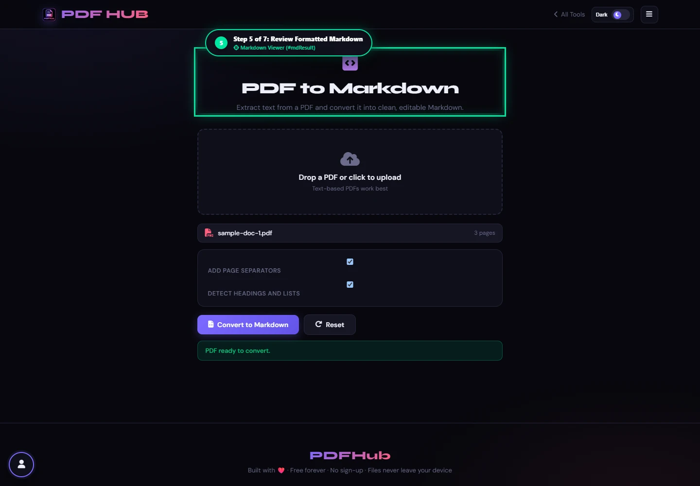PDF to Markdown editor preview pane