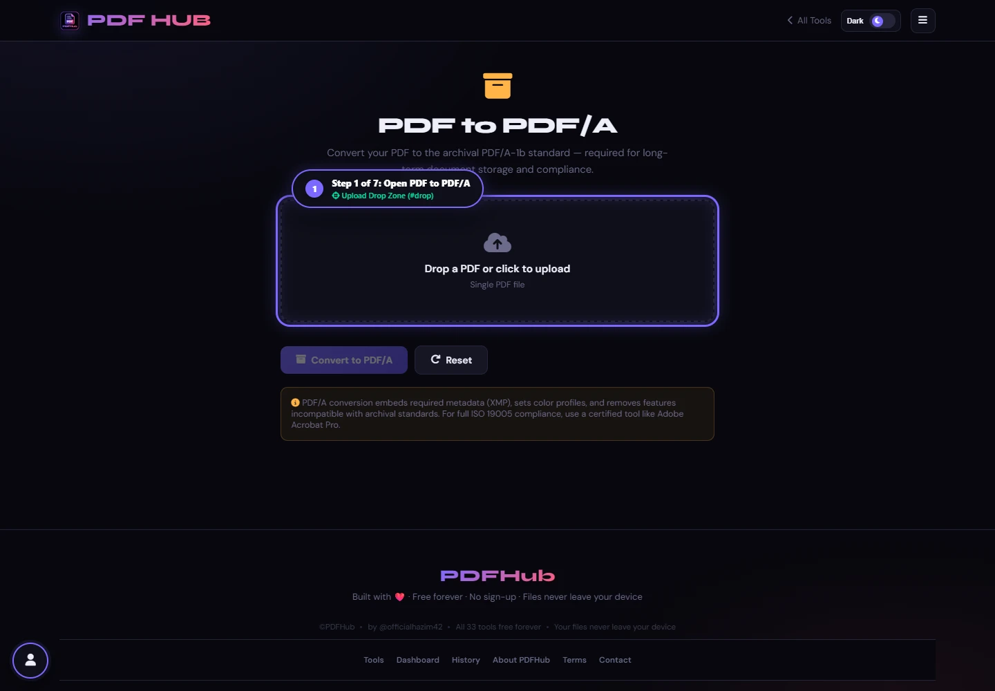 PDF to PDF/A landing screen