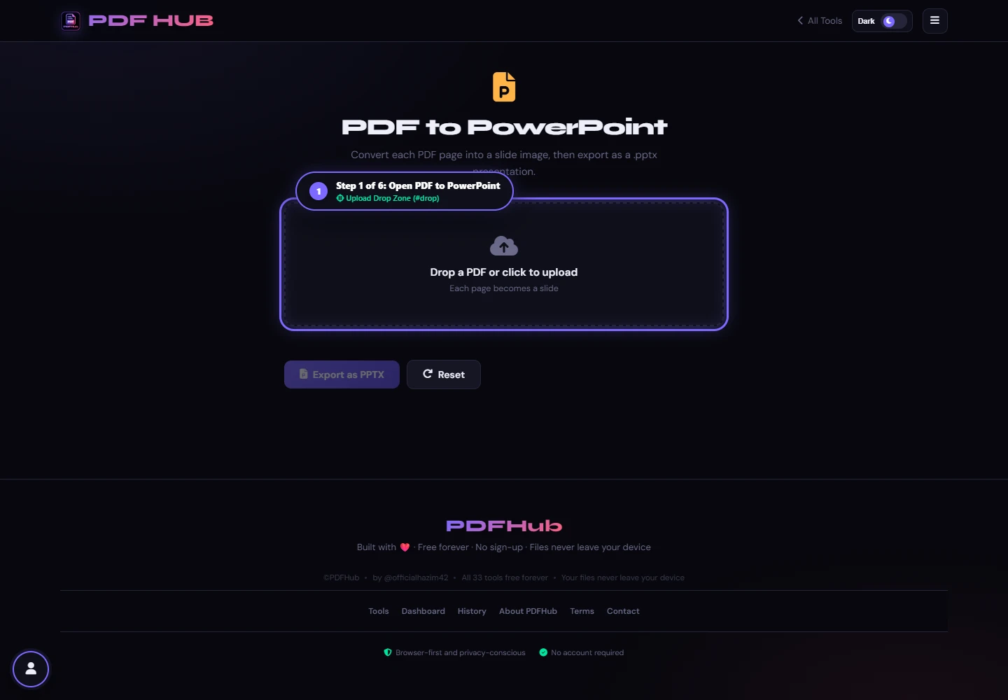 PDF to PowerPoint landing interface
