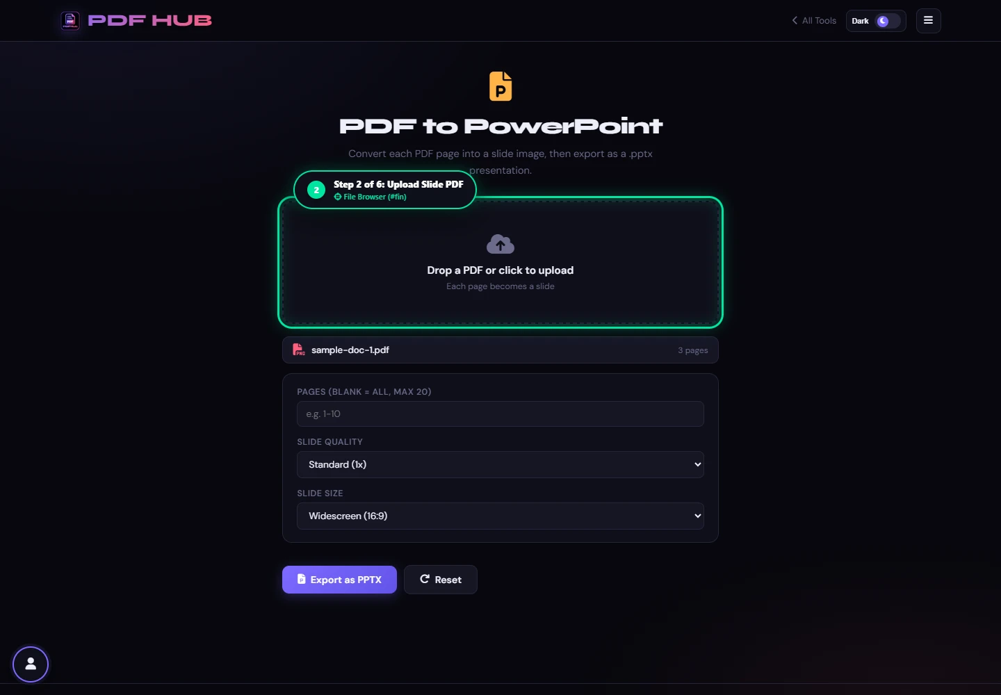 PDF to PowerPoint file loaded