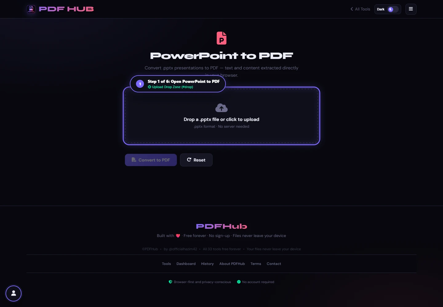 PowerPoint to PDF landing screen
