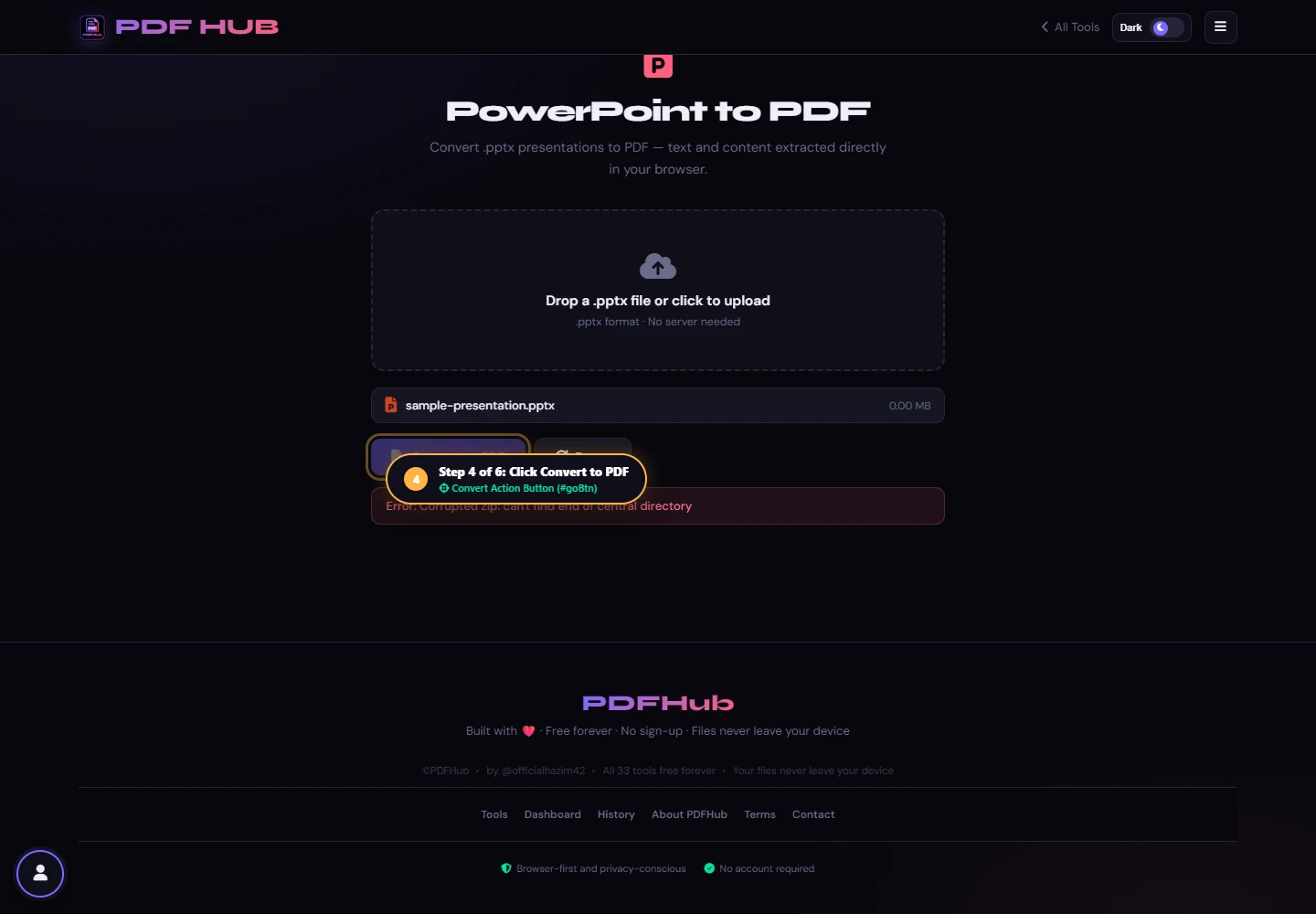 PowerPoint to PDF convert button
