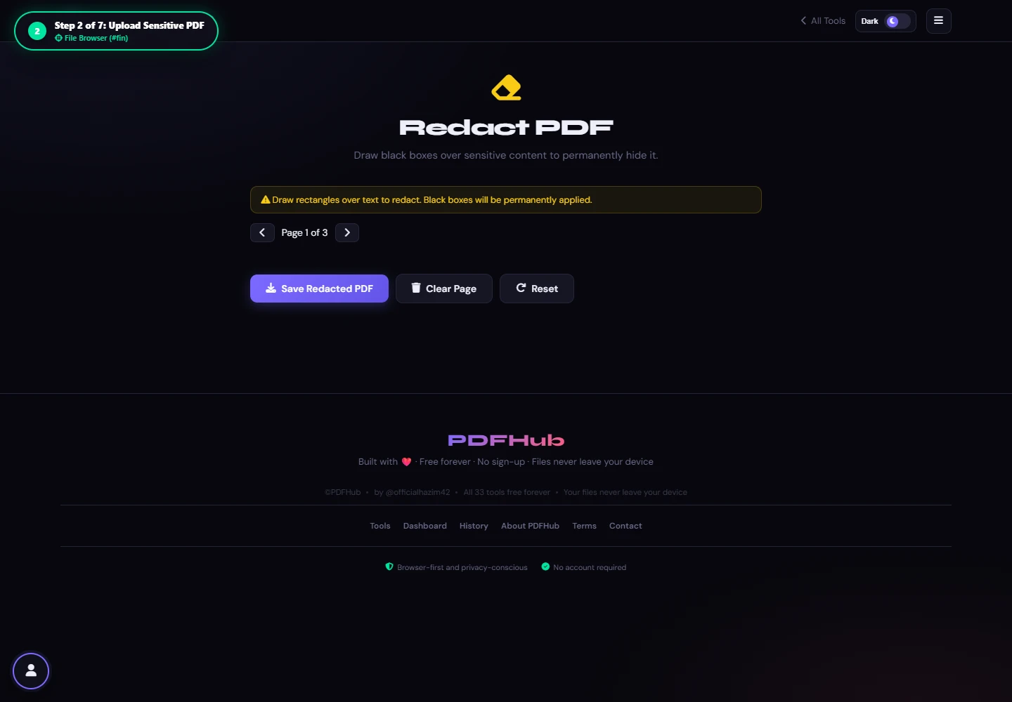 Redact PDF document loaded into editor