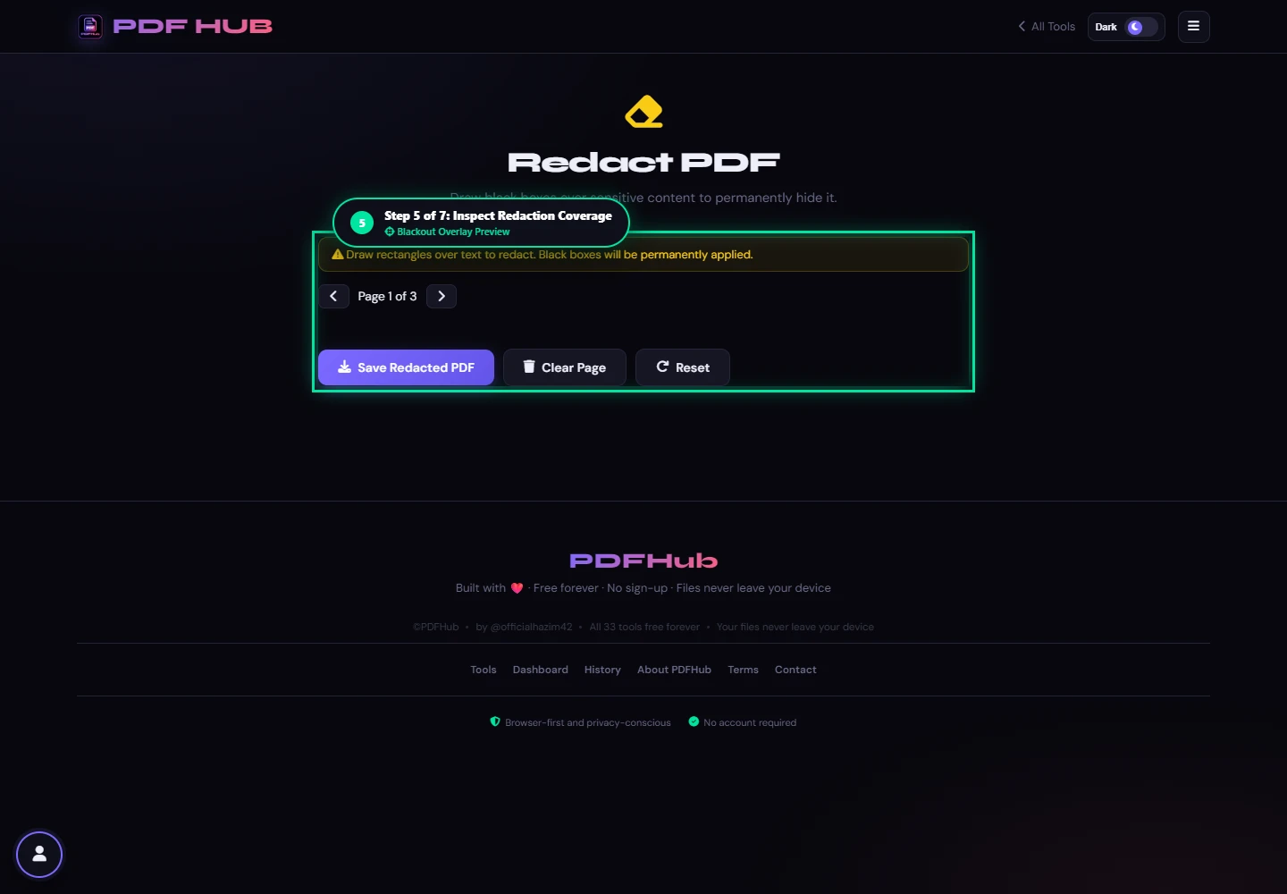 Redact PDF inspection of blackout coverage