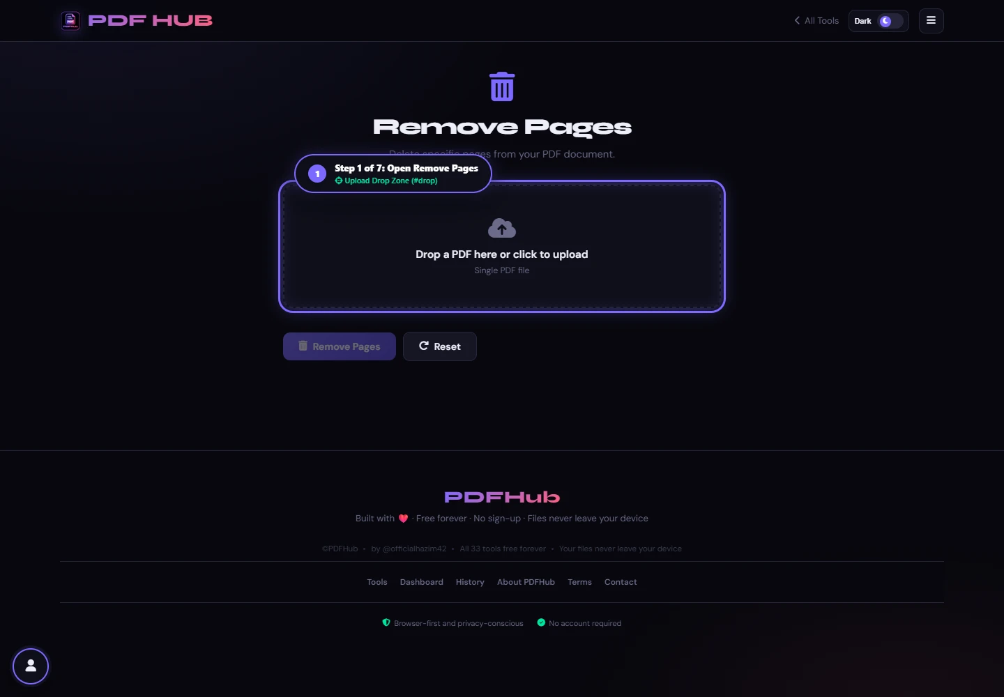 Remove Pages landing interface