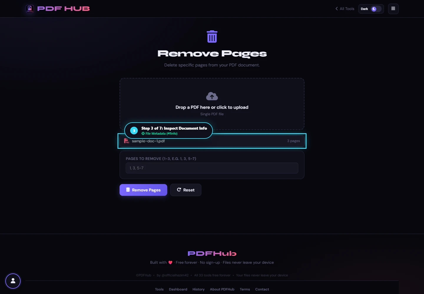 Remove Pages document details panel