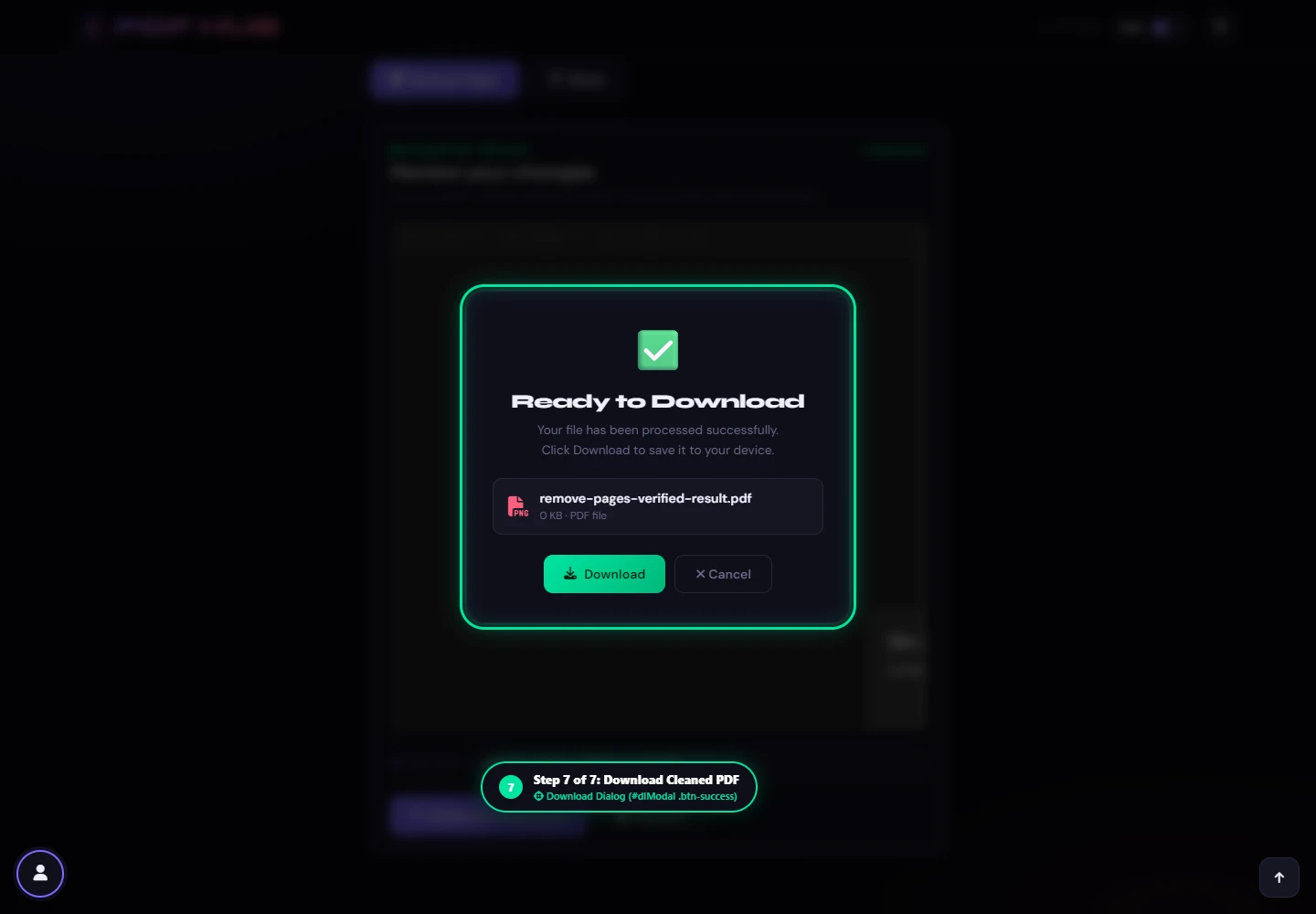 Remove Pages download modal