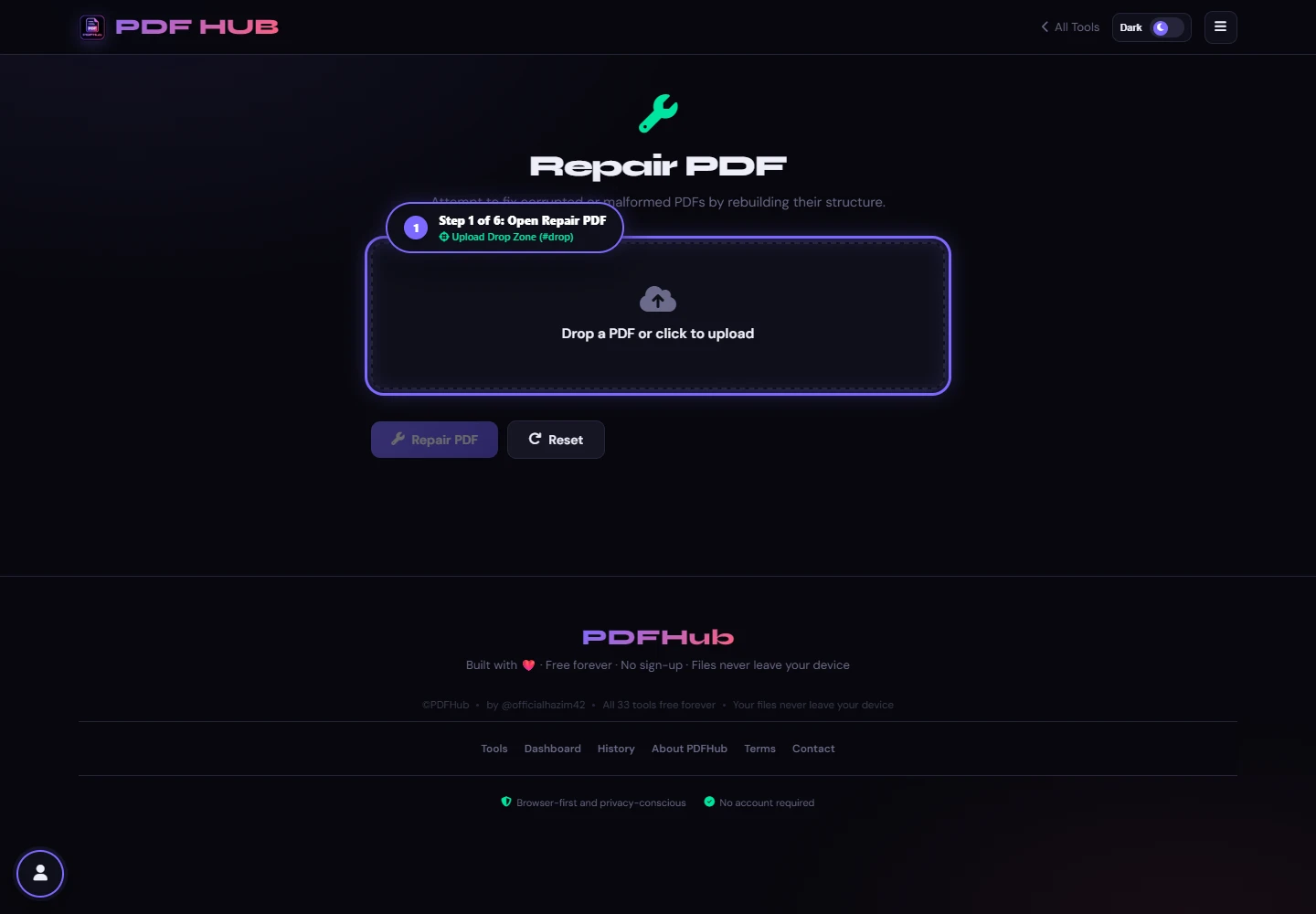 Repair PDF landing screen