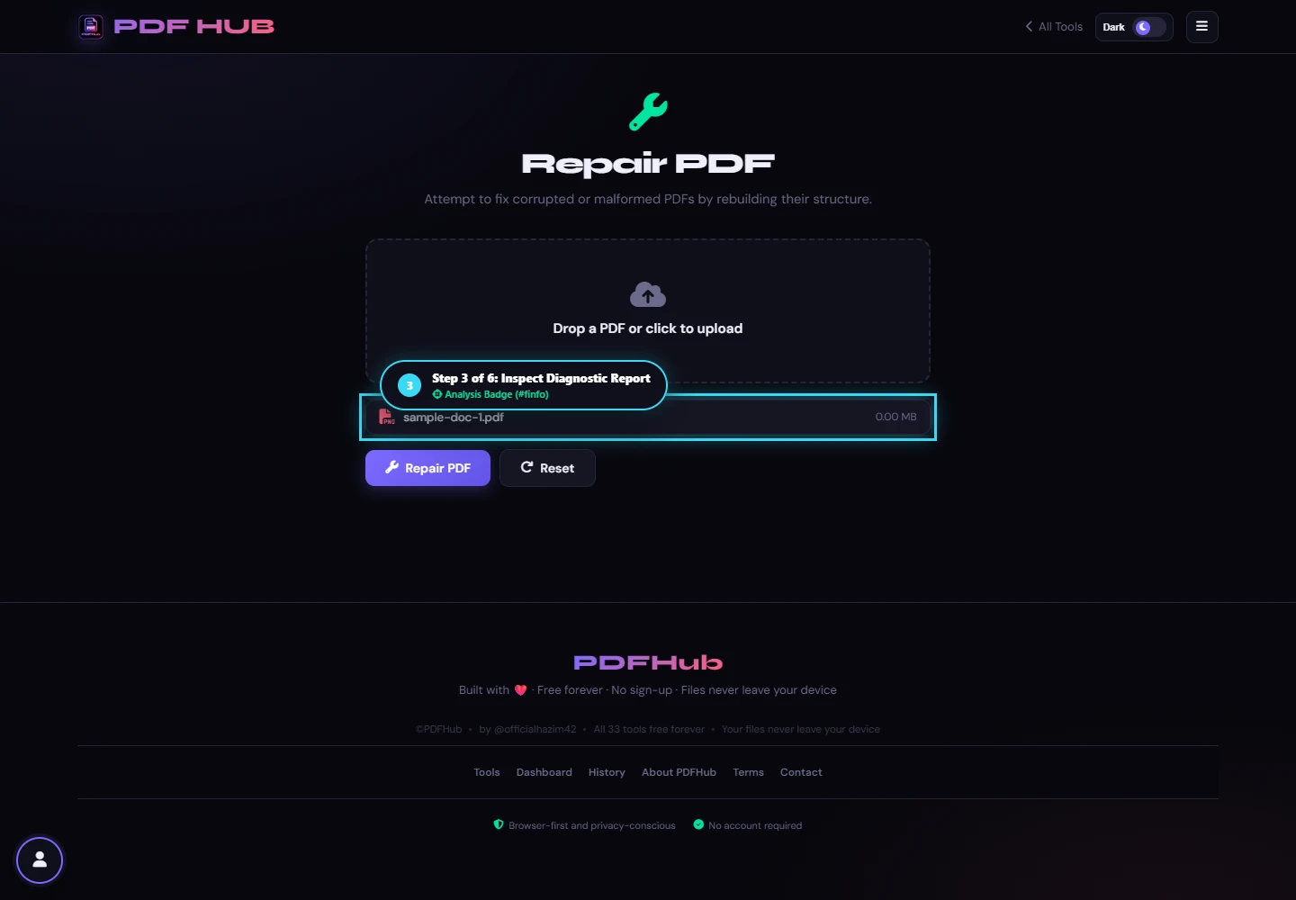 Repair PDF diagnostic status