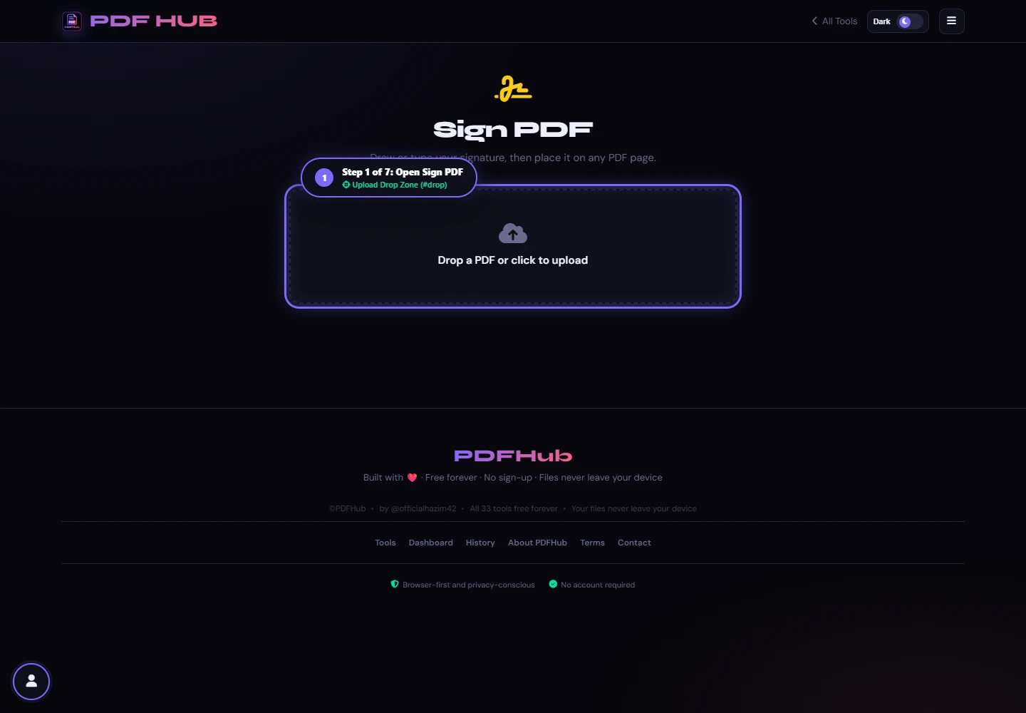 Sign PDF landing interface