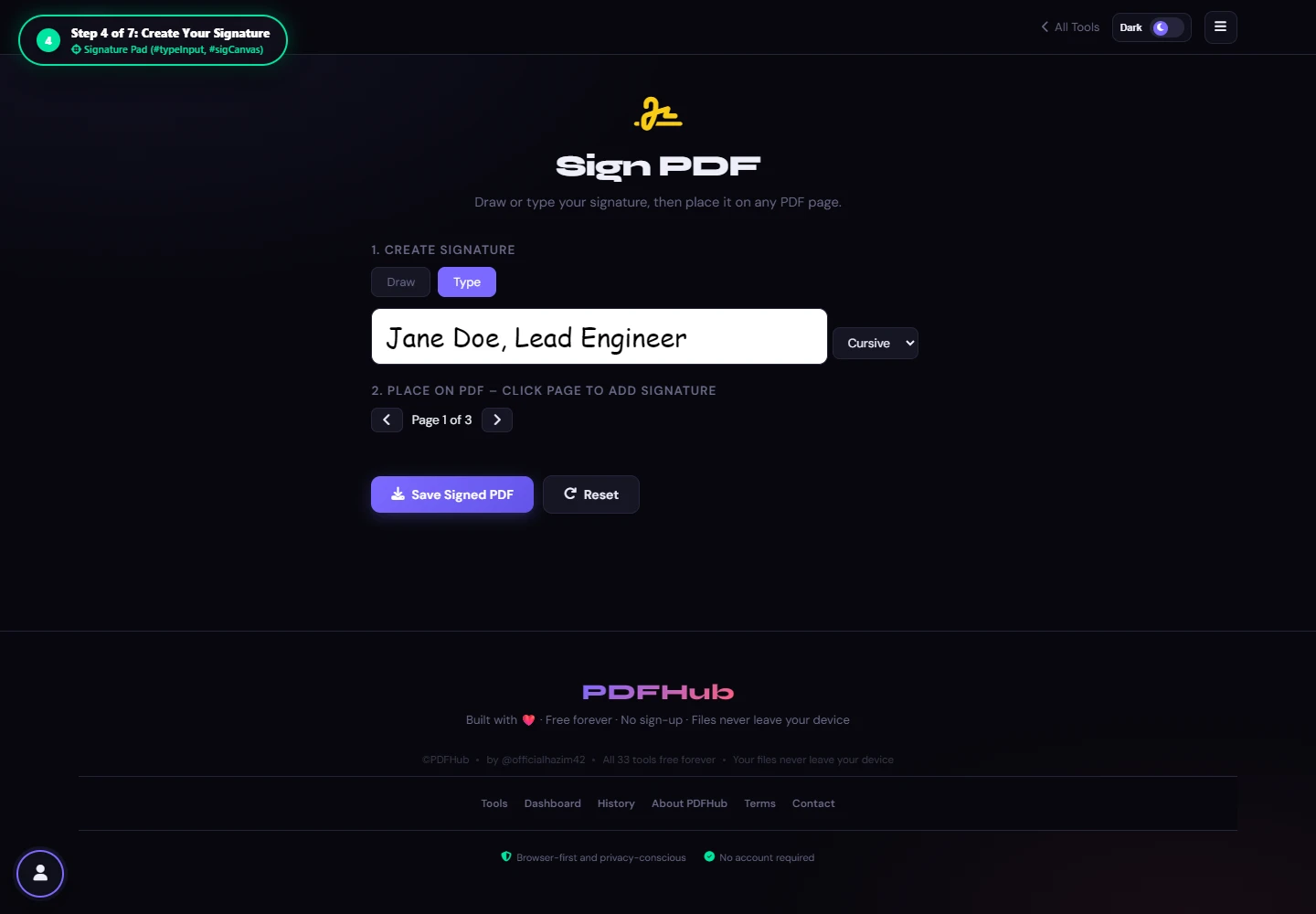Sign PDF signature creation pad