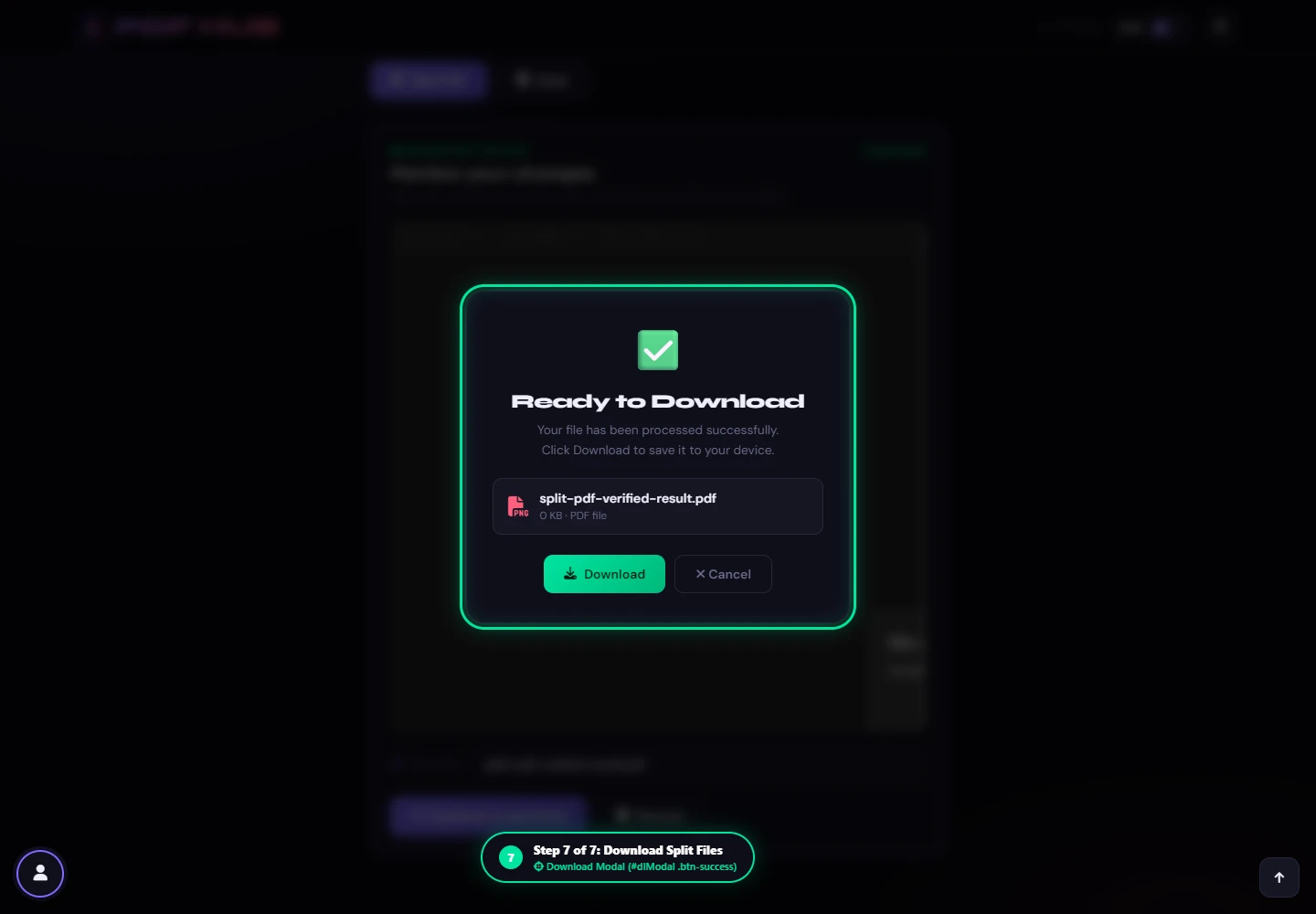 Split PDF download confirmation modal