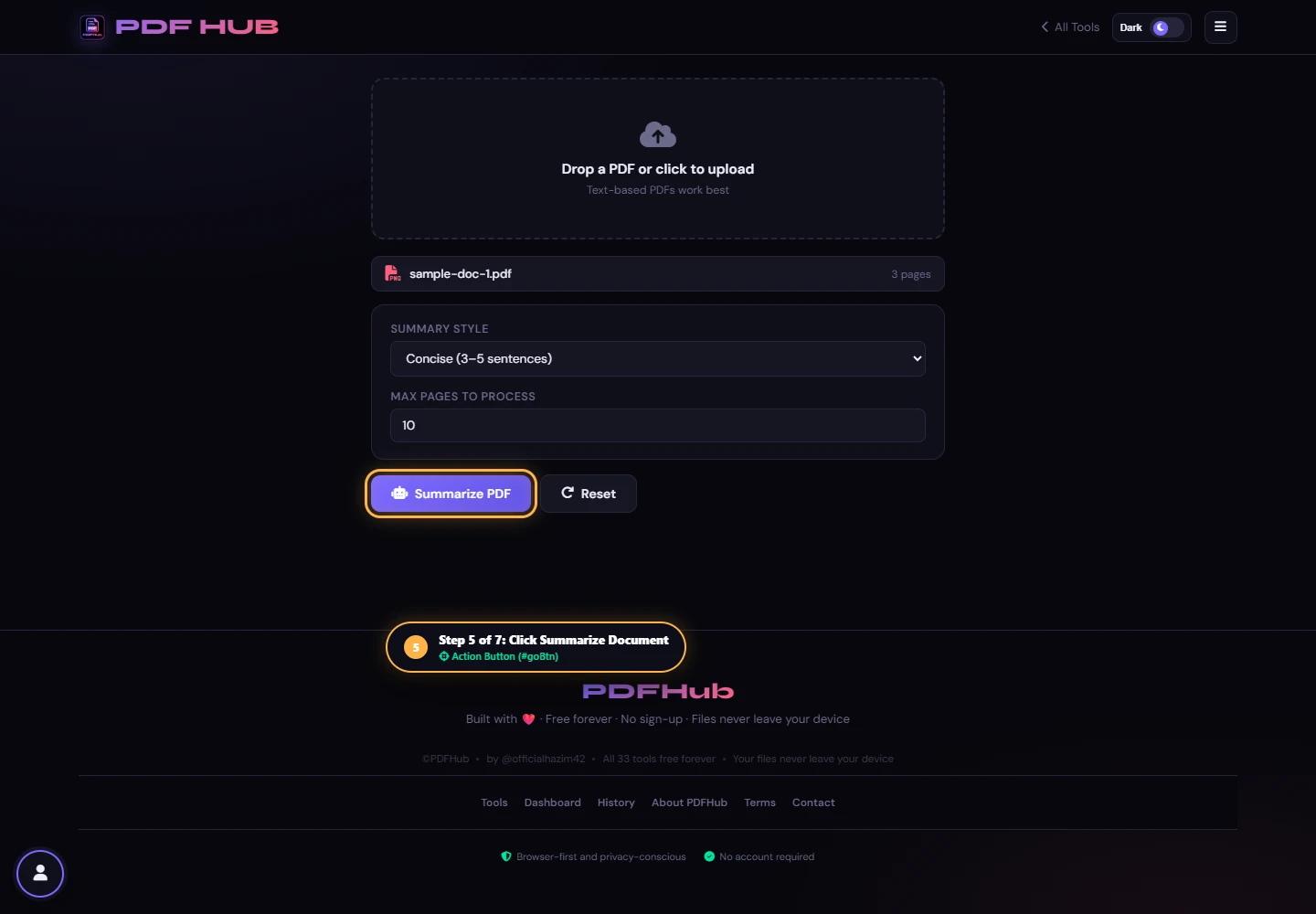 AI Summarizer action button active