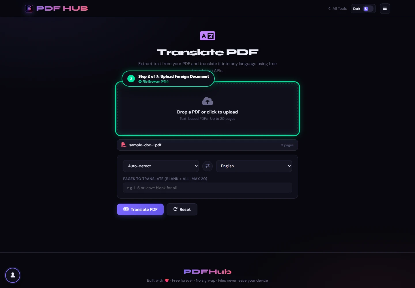 Translate PDF file loaded