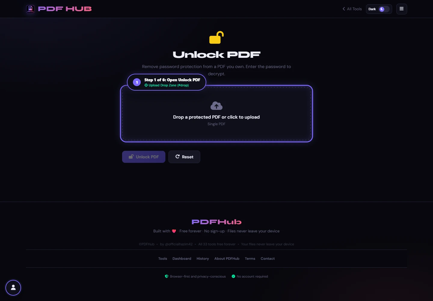 Unlock PDF landing interface