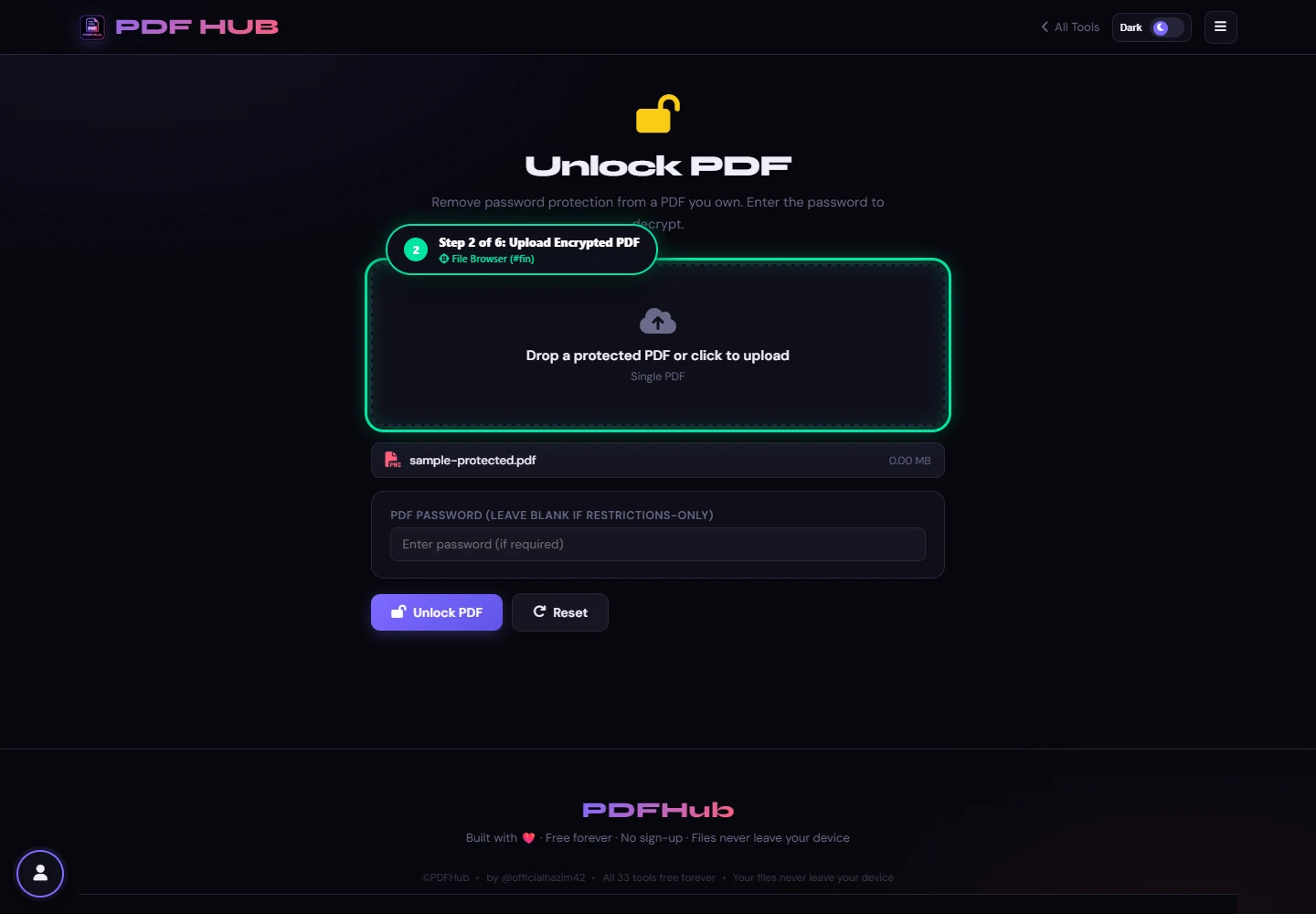 Unlock PDF encrypted file loaded