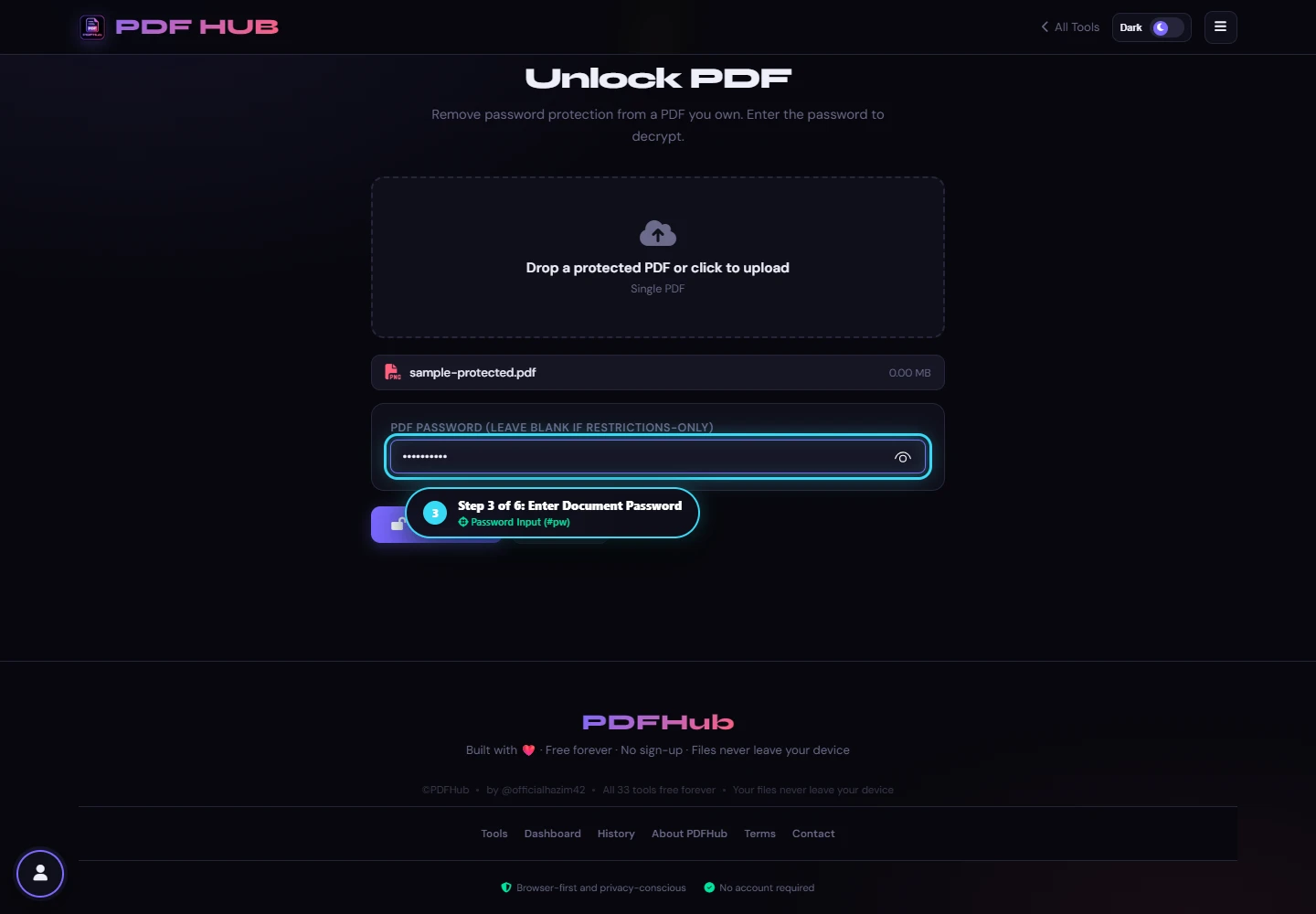 Unlock PDF password input field