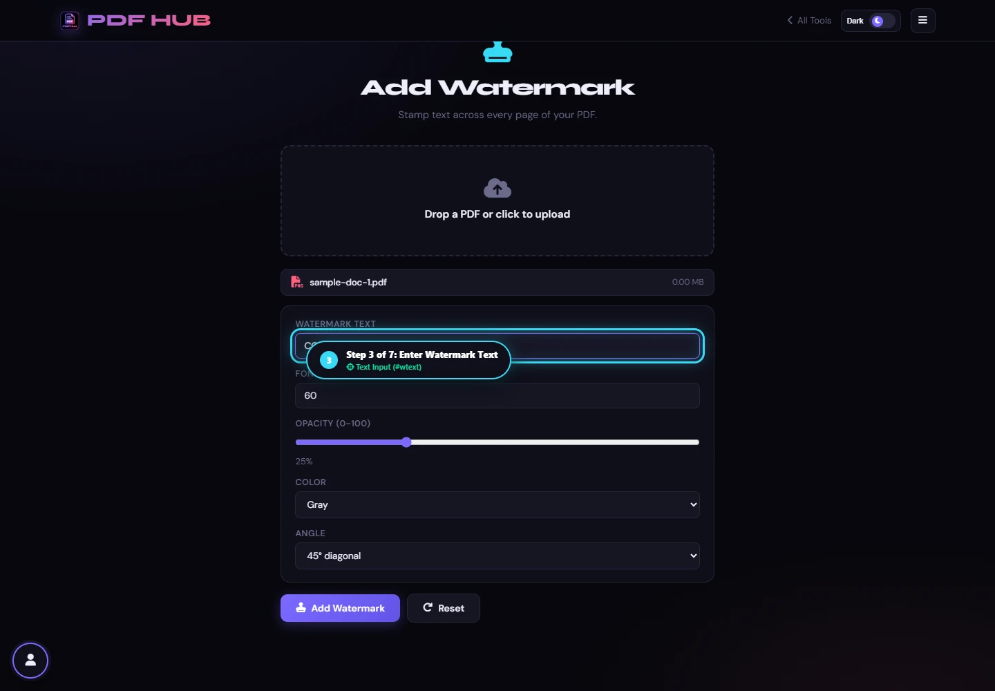 Add Watermark text input field
