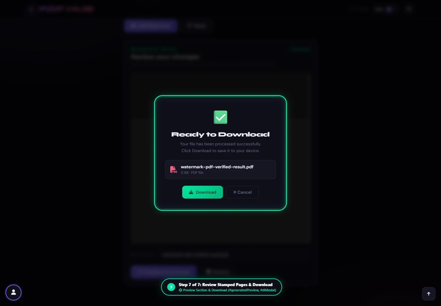 Add Watermark preview and download dialog