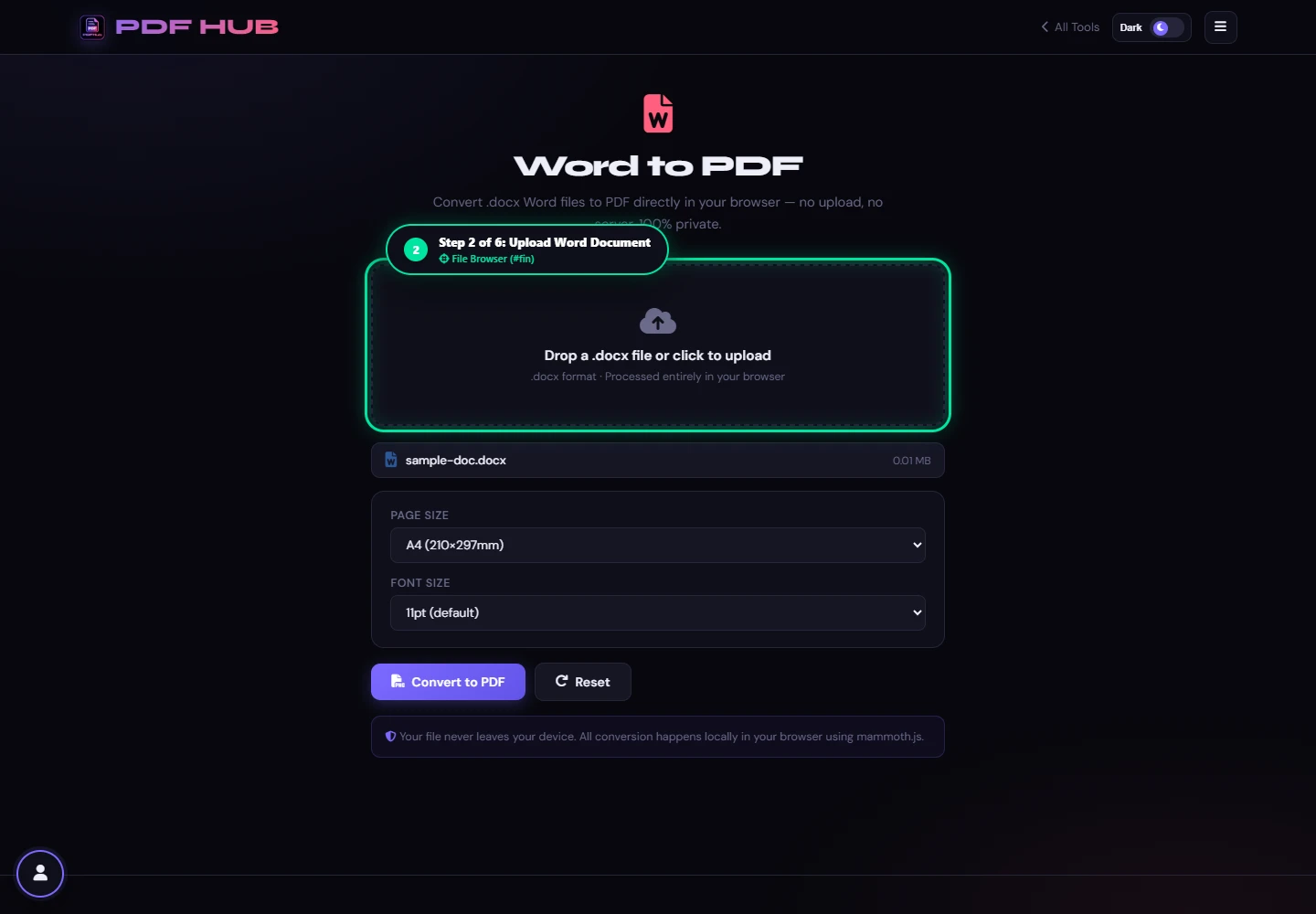 Word to PDF file loaded
